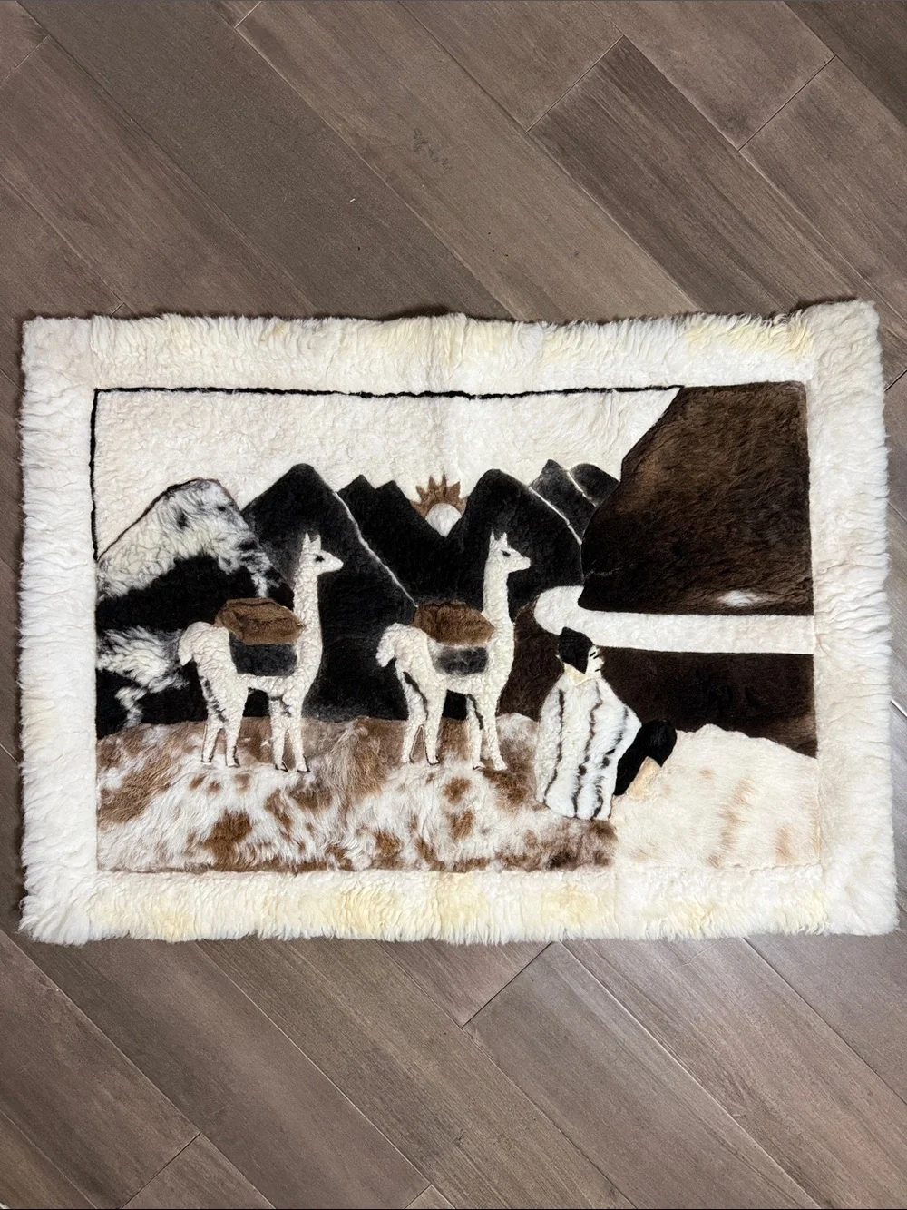 Vintage Andean Alpaca Llama Fur Wall Hanging Rug Tapestry 22x32 South American A